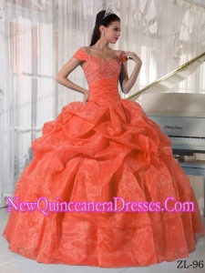 Orange Red Ball Gown Off The Shoulder Beading Elegant Quinceanera Dress
