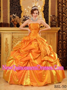 Popular Ball Gown Taffeta Handle Flowers Orange Custom Made Quinceanera Dresses