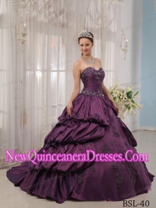 Purple Court Train Taffeta Appliques Custom Made Quinceanera Dresses