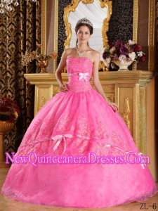 Rose Pink Ball Gown Appliques Organza Custom Made Quinceanera Dresses
