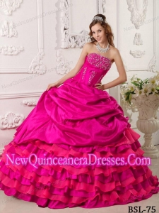 Strapless Coral Red Ball Gown Floor-length Taffeta Classical Quinceanera Dress with Beading