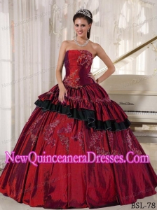 Strapless Floor-length Taffeta Ball Gown Classical Quinceanera Dress with Beading