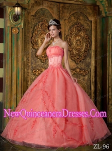 Watermelon Ball Gown Appliques Organza Custom Made Quinceanera Dresses