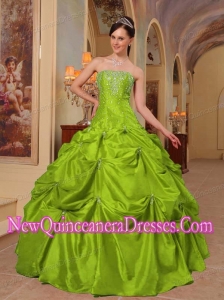A Yellow Green Ball Gown Taffeta Beading and Embroidery Cheap Quinceanera Gowns