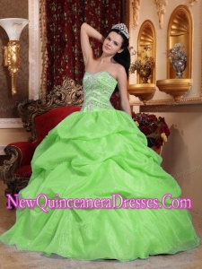 A Yellow Green Sweetheart Floor-length With Organza Beading Cheap Quinceanera Gowns