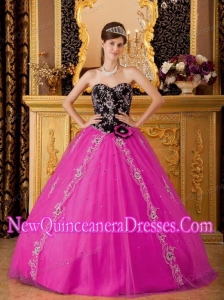 A-line / Princess In Hot Pink With Sweetheart Tulle Beading Cheap Quinceanera Gowns