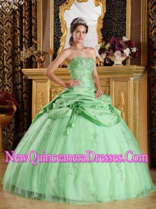 Apple Green Ball Gown Tulle and Taffeta Beading Custom Made Quinceanera Dresses