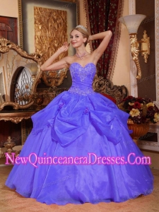 Appliques Ball Gown Sweetheart Floor-length Taffeta and Organza Custom Made Quinceanera Dresses in Blue
