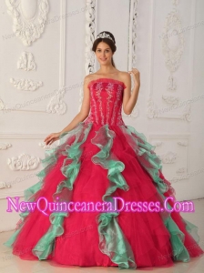Ball Gown Appliques and Beading Custom Made Quinceanera Dresses in Red and Green