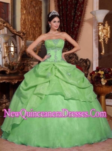 Ball Gown Beading Strapless Custom Made Quinceanera Dresses in Green