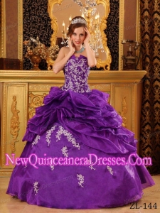 Ball Gown Strapless Organza Appliques Elegant Quinceanera Dress in Eggplant Purple