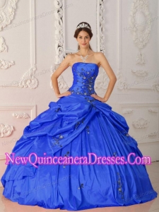 Ball Gown Taffeta Appliques Custom Made Quinceanera Dresses in Blue