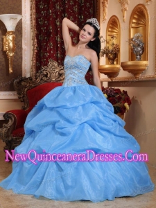 Beading Ball Gown Organza Beading Custom Made Quinceanera Dresses in Blue
