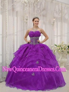 Beading Ball Gown Organza Custom Made Quinceanera Dresses in Purple