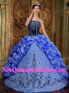 Blue Strapless Floor-length Taffeta Classical Quinceanera Dress with Embroidery