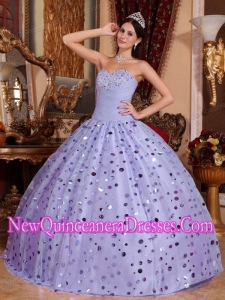 Cheap Quinceanera Gowns In Lilac With Sweetheart Floor-length Tulle Sequins