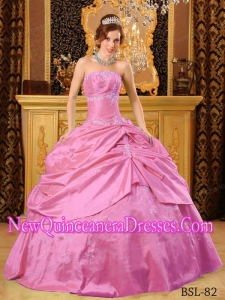 Classical Strapless Floor-length Taffeta Beading Quinceanera Dress in Hot Pink