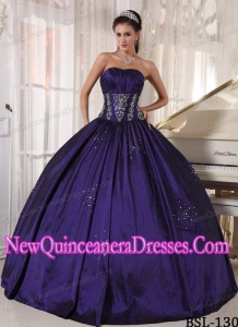 Discount Ball Gown Strapless Floor-length Taffeta Embroidery and Beading Sweet 15 Dresses