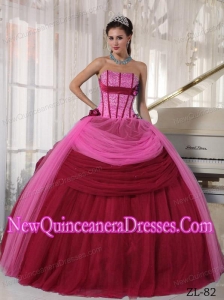 Discount Ball Gown Strapless Floor-length Tulle Beading Sweet 15 Dresses