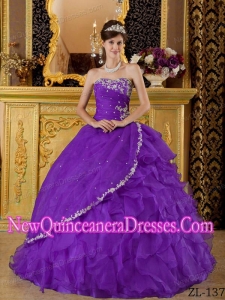 Eggplant Purple Ball Gown Strapless Elegant Quinceanera Dress with Appliques