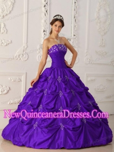 Eggplant Purple Ball Gown Taffeta Appliques and Beading Custom Made Quinceanera Dresses