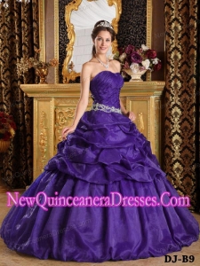 Elegant Ball Gown Strapless Floor-length Pick-ups Taffeta Quinceanera Dress in Purple