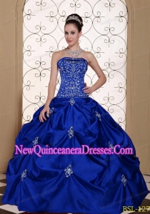 Embroidery Taffeta Strapless Discount Sweet 16 Dresses with Pick-ups