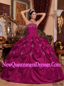 Fuchsia Ball Gown Taffeta Appliques Custom Made Quinceanera Dresses