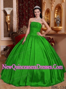 Green Ball Gown Taffeta Beading Custom Made Quinceanera Dresses