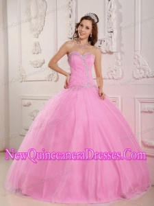 Lovely Ball Gown Sweetheart Floor-length Tulle Appliques Elegant Quinceanera Dress in Pink