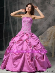 Modest Ball Gown Strapless Floor-length Taffeta Beading Discount Sweet 16 Dresses