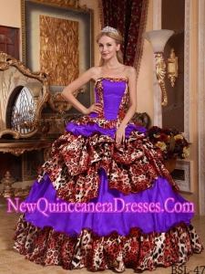 Purple Ball Gown Taffeta and Leopard Pick-ups Custom Made Quinceanera Dresses