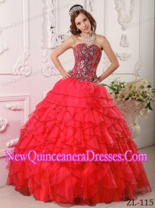 Red Ball Gown Sweetheart Floor-length Beading Elegant Quinceanera Dress