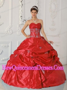 Red Ball Gown Sweetheart Taffeta Appliques Custom Made Quinceanera Dresses