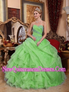 Spring Green Ball Gown Sweetheart Organza Appliques Cheap Quinceanera Gowns