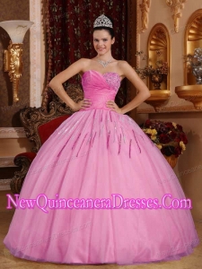 Tulle Ball Gown Sweetheart Beading Custom Made Quinceanera Dresses in Rose Pink