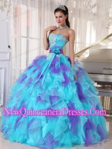 2014 Colourful Organza Appliques Decorate New Style Quinceanera Dress