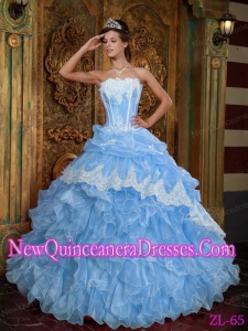A Aqua Blue Ball Gown Strapless Ruffles Organza New Style Quinceanera Dress