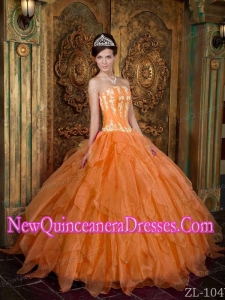 A Beautiful Strapless With Appliques Organza Orange New Style Quinceanera Dress