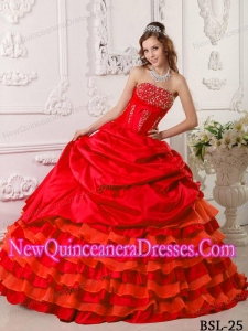 A Red Ball Gown Strapless Taffeta Beading New Style Quinceanera Dress
