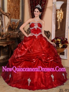 A Wine Red Ball Gown Strapless With Organza Appliques New Style Quinceanera Dress