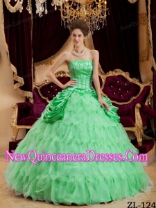 An Apple Green Ball Gown Strapless With Ruffles New Style Quinceanera Dress
