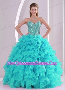 Aqua Blue Ruffles and Beaded Decorate Luxurious Quinceanera Dresses