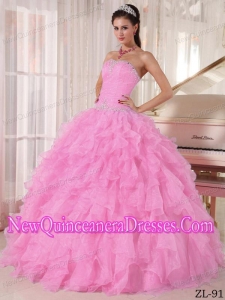 Baby Pink Ball Gown Strapless With Organza Beading New Style Quinceanera Dress