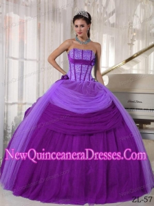 Ball Gown Fashionable Strapless Floor-length Tulle Beading Quinceanera Dress