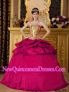 Ball Gown Strapless Appliques Taffeta Luxurious Quinceanera Dresses in Coral Red