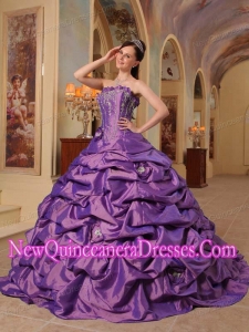 Ball Gown Strapless Court Train Pick-ups Elegant Quinceanera Dress in Purple