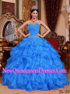 Ball Gown Sweetheart Organza Beading Luxurious Quinceanera Dresses in Blue