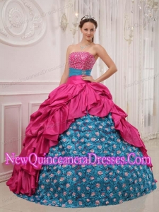 Coral Red and Blue Ball Gown Strapless Elegant Quinceanera Dress with Beading
