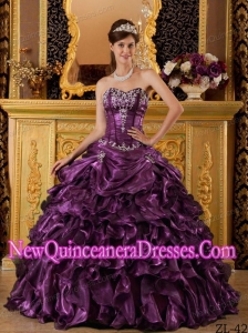 Dark Purple Ball Gown Sweetheart Ruffles Organza Luxurious Quinceanera Dresses